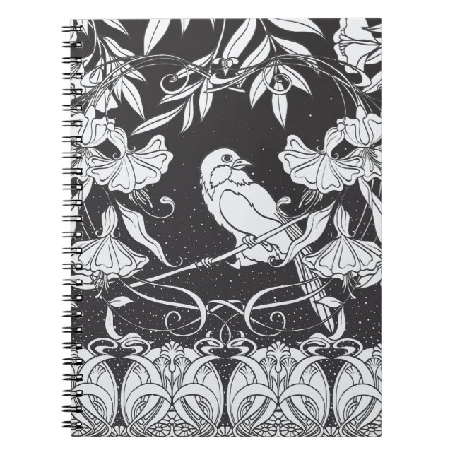 Cuaderno Flores decorativas Poster de Aves Nouveau (Frente)