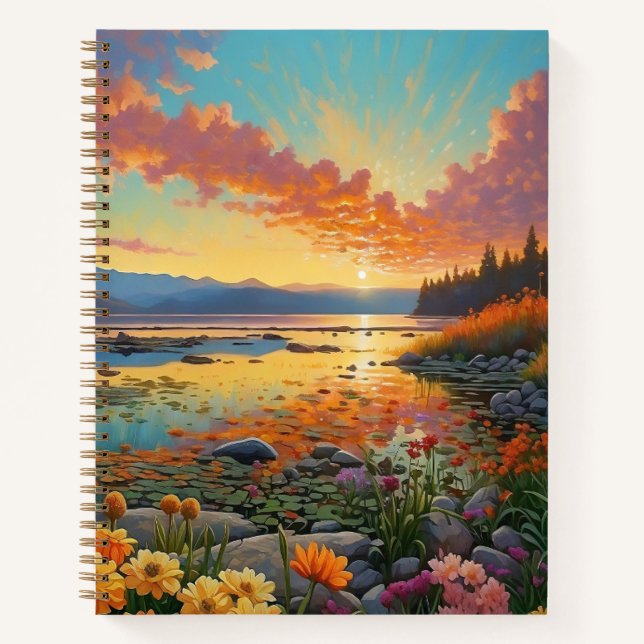 Cuaderno Flores del lago de la montaña Arte (Anverso)