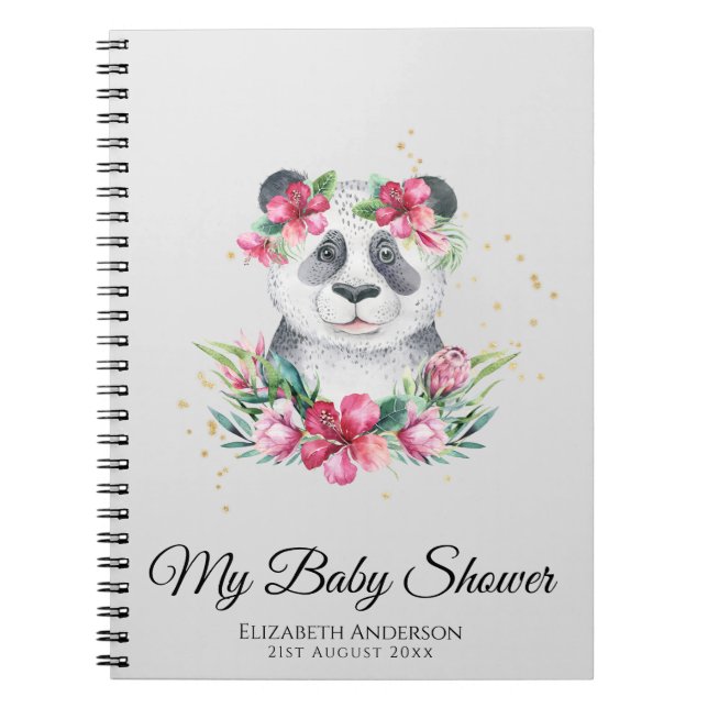 Cuaderno Flores del planificador de Baby Shower Boho Panda (Frente)