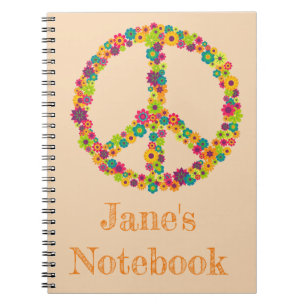 Cuaderno Flores del signo de la paz del hippy
