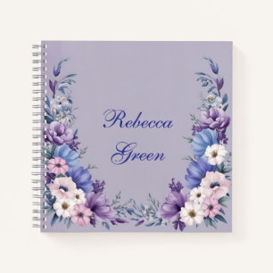 Cuaderno Flores Delicadas de verano azules, blancas, rosada