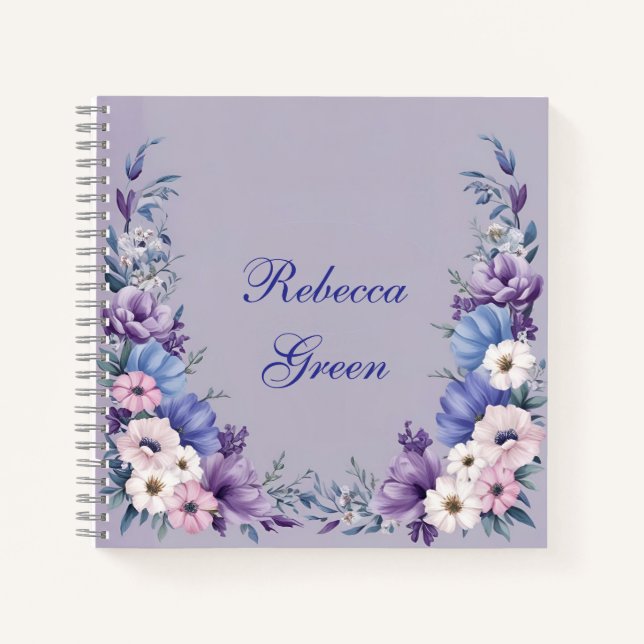 Cuaderno Flores Delicadas de verano azules, blancas, rosada (Anverso)
