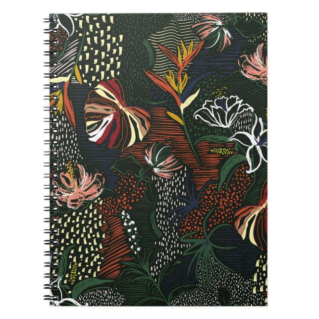 Cuaderno Flores dibujadas a mano, palmeras tropicales. (Frente)