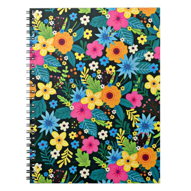 Cuaderno Flores Ditsy Vibrantes Diseño de Patrón Floral-437 (Frente)