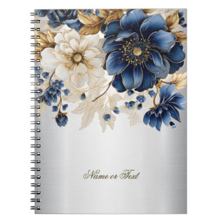 Cuaderno Flores doradas blancas azul marino plateado