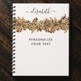 Cuaderno Flores doradas de lujo Moda elegante blanco
