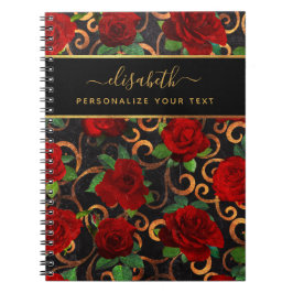 Cuaderno Flores doradas de lujo Moda elegante negro