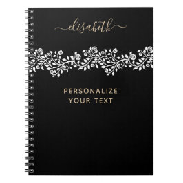 Cuaderno Flores doradas de lujo Moda elegante negro