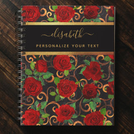 Cuaderno Flores doradas de lujo Moda elegante negro