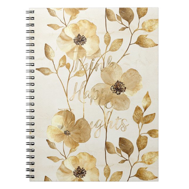 Cuaderno Flores Doradas Pensamientos Inspiradores Felices (Frente)