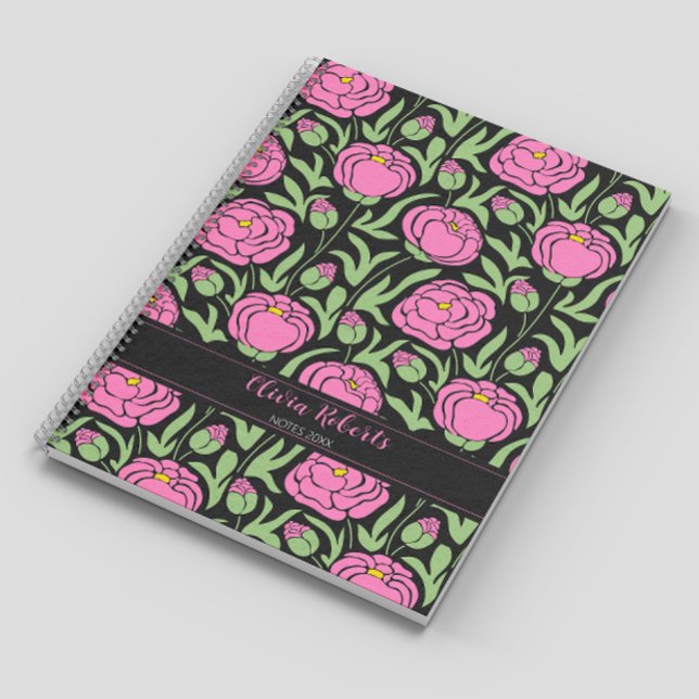 Cuaderno Flores elegantes de peones rosados personalizadas (Subido por el creador)