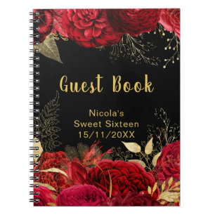 Cuaderno Flores elegantes rojas y doradas Sweet Sixteen