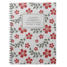 Cuaderno Flores elegantes y hojas grises rojas