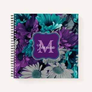 Cuaderno Flores elegantes y personalizadas moradas y azules
