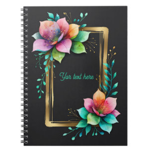 Cuaderno Flores en acuarela - Marco dorado 34 + tu texto