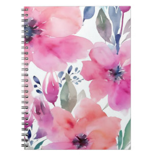 Cuaderno Flores en Flor   Flores Rosadas Pintadas con Acuar