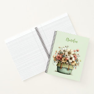 Cuaderno Flores en maceta acogedoras y lindas shabby