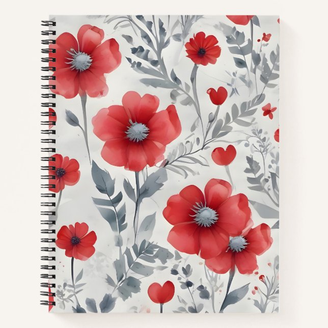 Cuaderno Flores en Rojo y Plata (Anverso)
