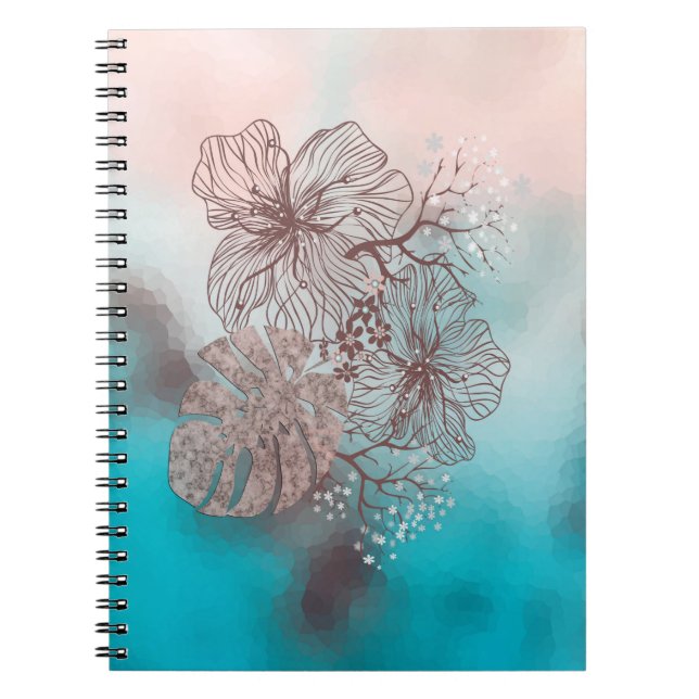 Cuaderno Flores esbozadas abstractas hojas gradiente floral (Frente)