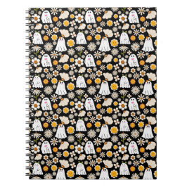 Cuaderno Flores Fantasmales Retro Patrón Continuo de Hallow