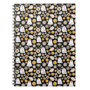 Cuaderno Flores Fantasmales Retro Patrón Continuo de Hallow
