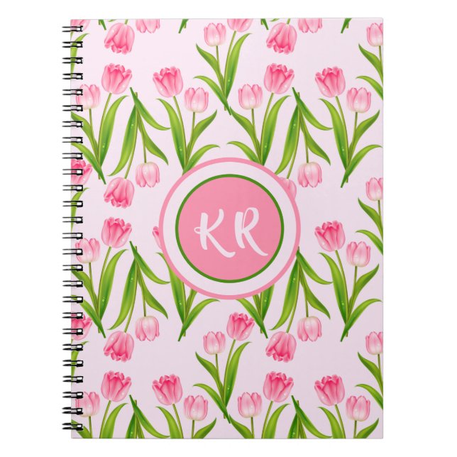 Cuaderno Flores florales de tulipanes rosados bonitos deja  (Frente)