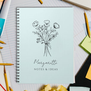 Cuaderno Flores florales ramo dibujado a mano caligrafía az