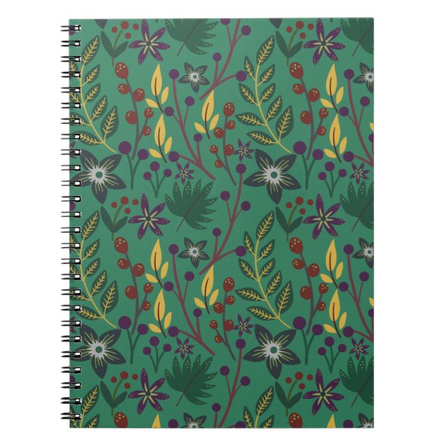 Cuaderno Flores florales sin costura de fondo verde (Frente)