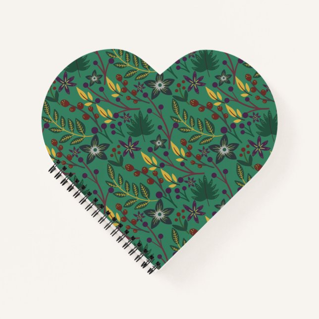 Cuaderno Flores florales sin costura de fondo verde (Anverso)