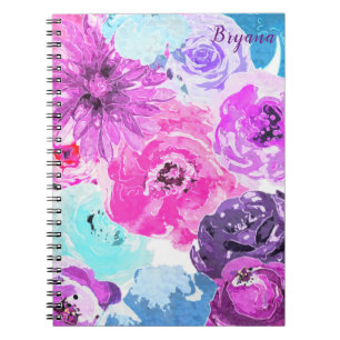 Cuaderno Flores Florales Vivas Violetas Negrita Moda Púrpur