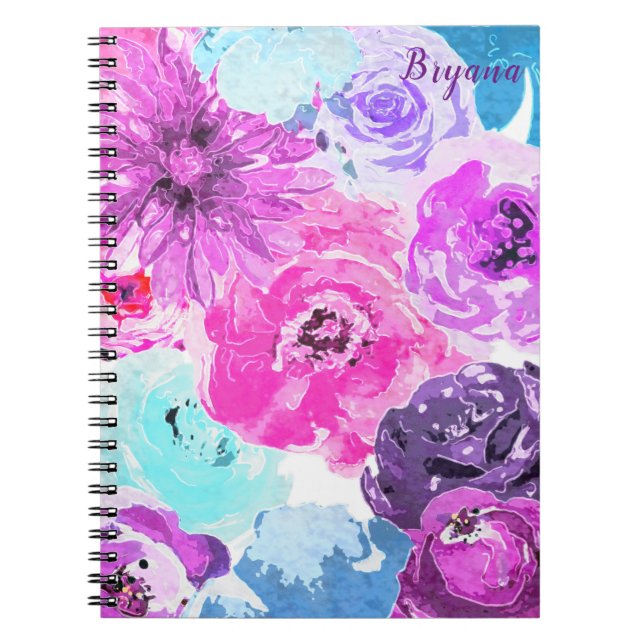 Cuaderno Flores Florales Vivas Violetas Negrita Moda Púrpur (Frente)