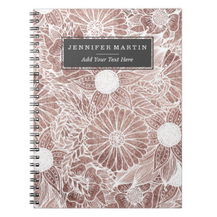 Cuaderno Flores florales y hojas color de rosa del oro que