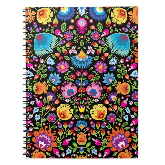 Cuaderno Flores folclóricas Wycinanki negro (Frente)