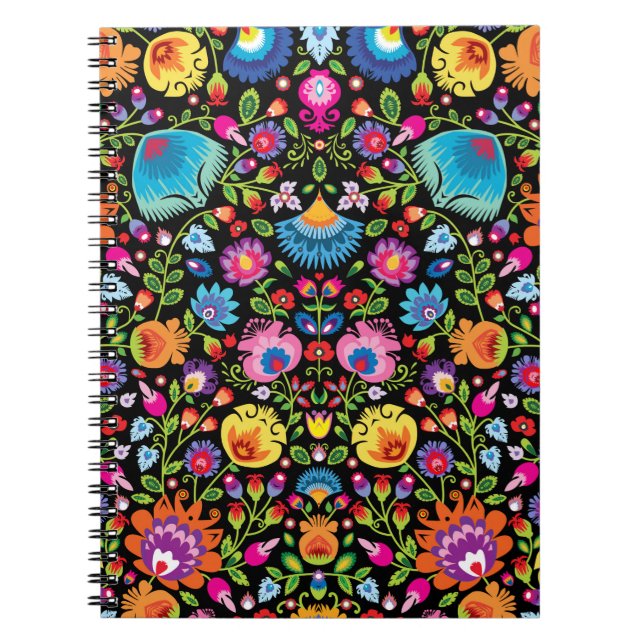 Cuaderno Flores folclóricas Wycinanki negro (Frente)