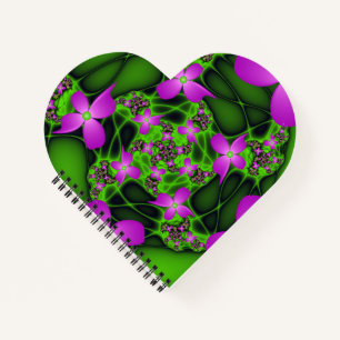 Cuaderno Flores fractales abstractas modernas neón rosa ver