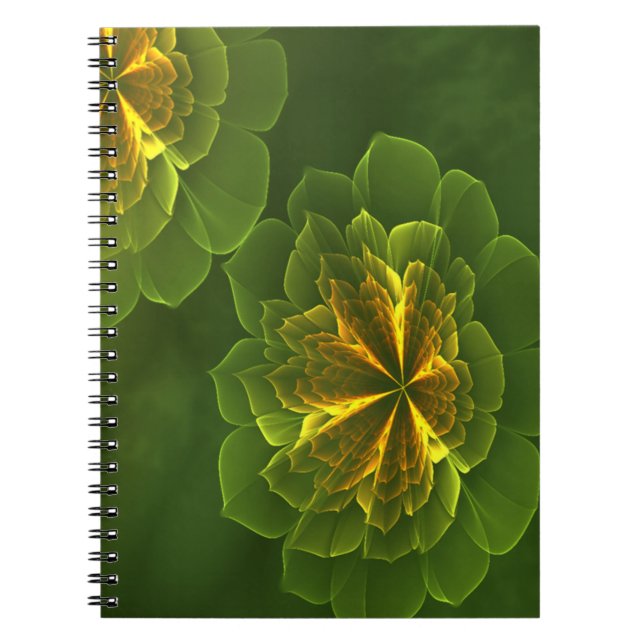 Cuaderno Flores fractales amarillas verdes (Frente)