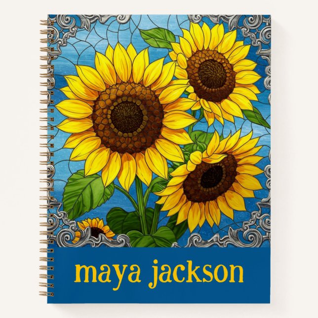 Cuaderno Flores girasoles cúricas personalizadas (Anverso)