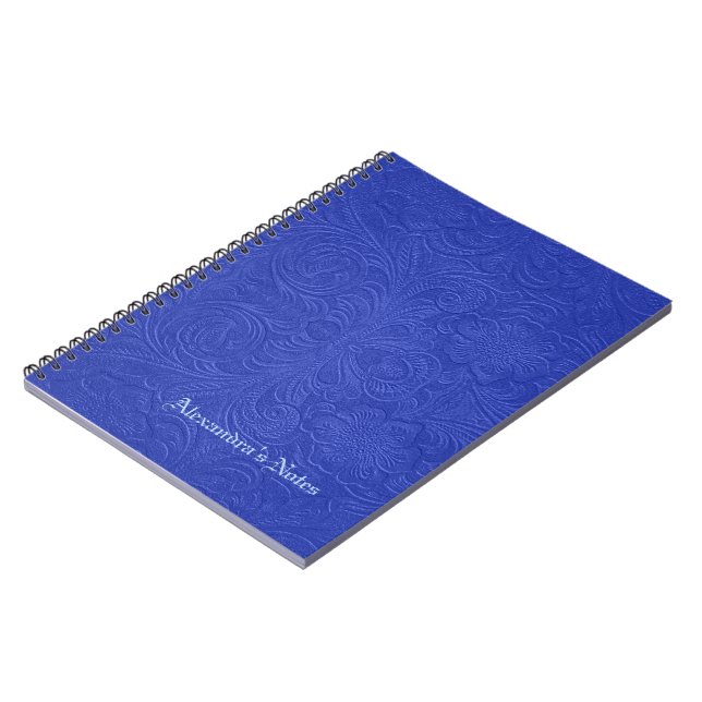 Cuaderno Flores Grabado en relieve azules con aspecto de cu (Lado Izquierdo)