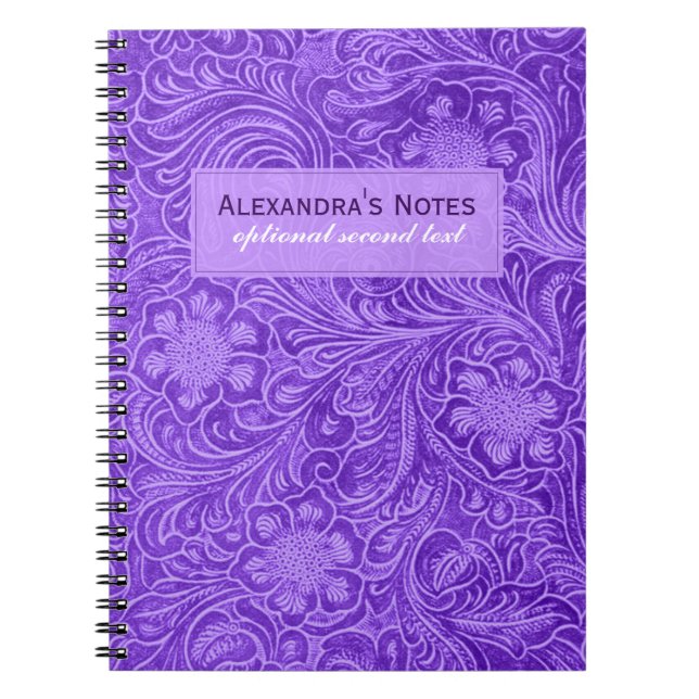 Cuaderno Flores Grabados en relieve de cuero Ante de Purple (Frente)