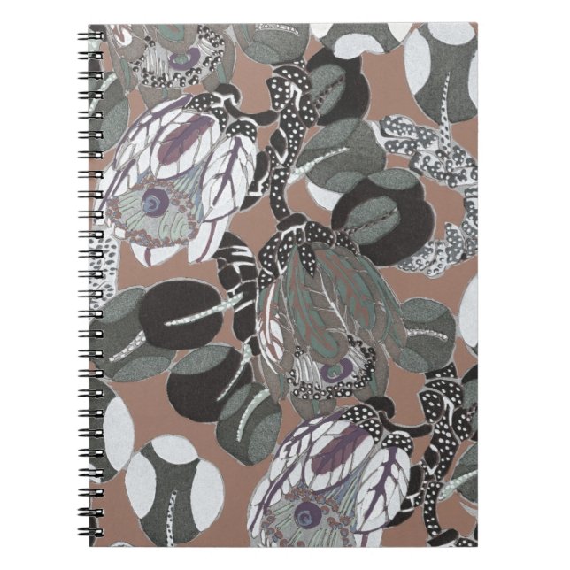 Cuaderno Flores grises y patrón marrón (Frente)