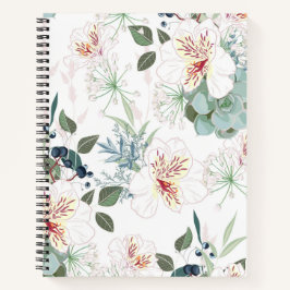 Cuaderno flores, hojas y bayas de alstromerías blancas