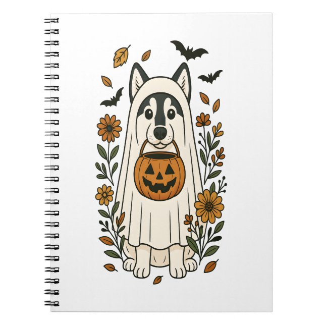 Cuaderno Flores Husky Siberianas de Halloween (Frente)