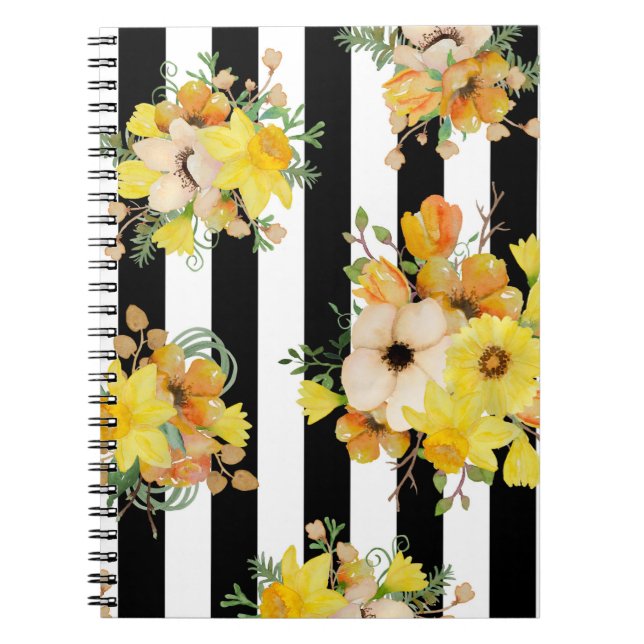 Cuaderno Flores intrépidas del amarillo del diseño floral (Frente)