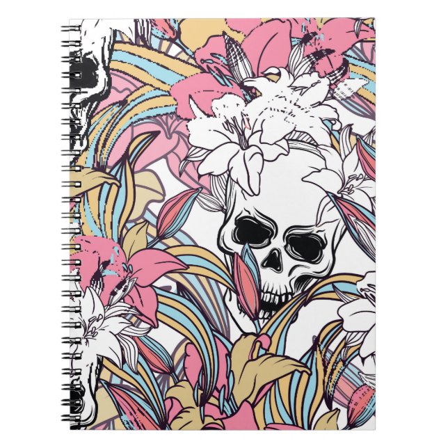 Cuaderno Flores Lily Skulls: Boho Vintage. (Frente)