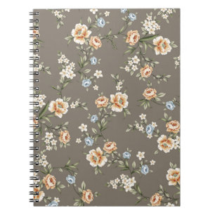Cuaderno flores lindas con un patrón de hojas sobre fondo g