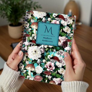 Cuaderno Flores lindas hongo hongos jardín azul
