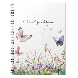 Cuaderno Flores Mariposas Moradas Rosadas Rojas  