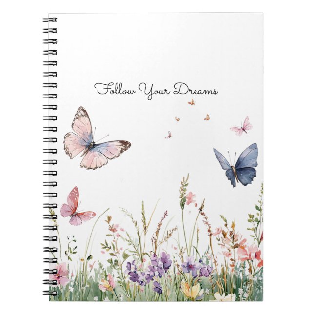 Cuaderno Flores Mariposas Moradas Rosadas Rojas   (Frente)