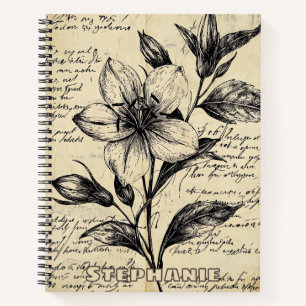 Cuaderno Flores Marrón Antiguo Caligrafía Pergamino
