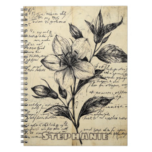 Cuaderno Flores Marrón Antiguo Caligrafía Pergamino